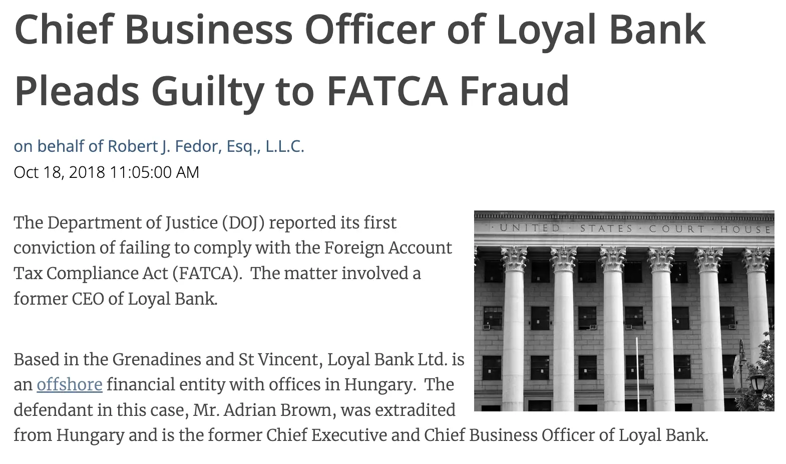 FATCA KYC Conviction. US Internal Revenue Service (IRS). Hungary and St Vincent & Grenadines-based Loyal Bank